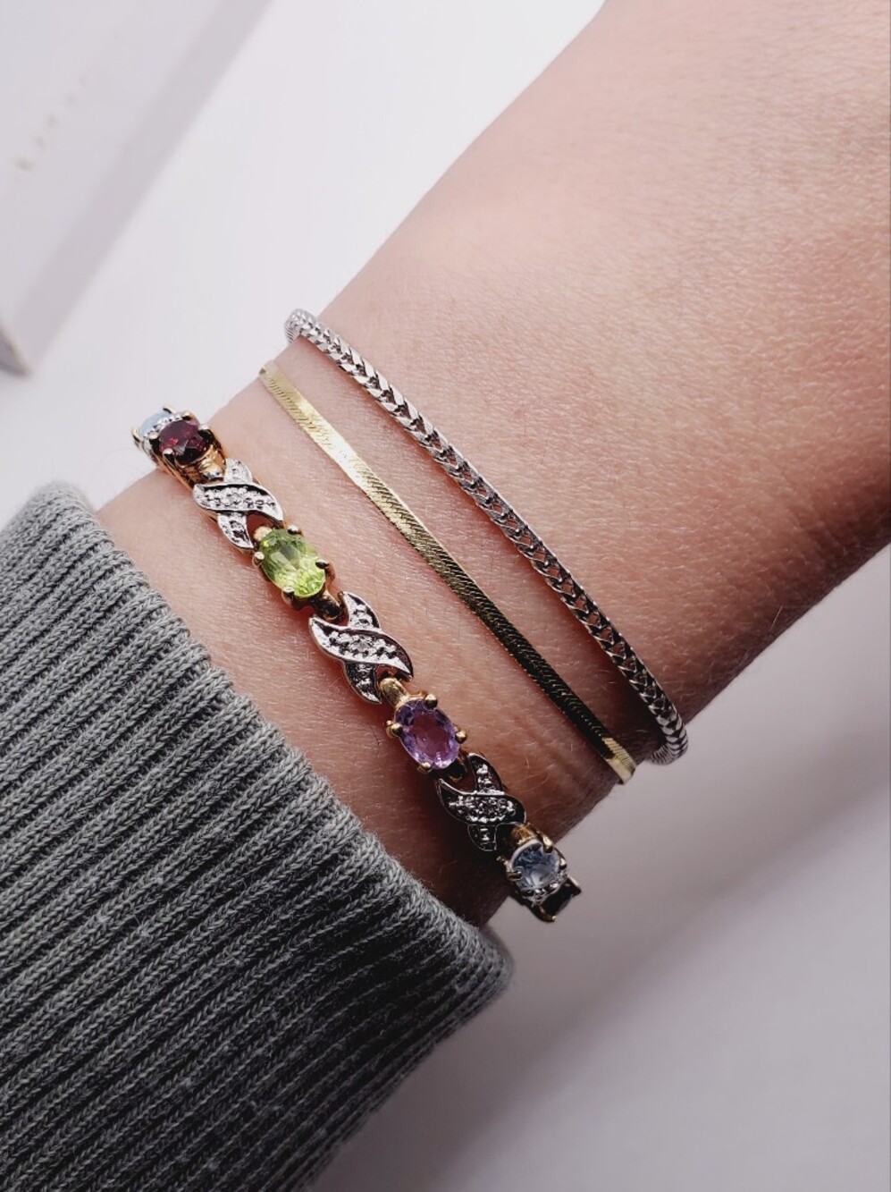 6 Carat Multi-Gemstone Yellow Gold - 925 - Tennis Bracelet - Mixed Pastel Stones - Picture 5 of 10